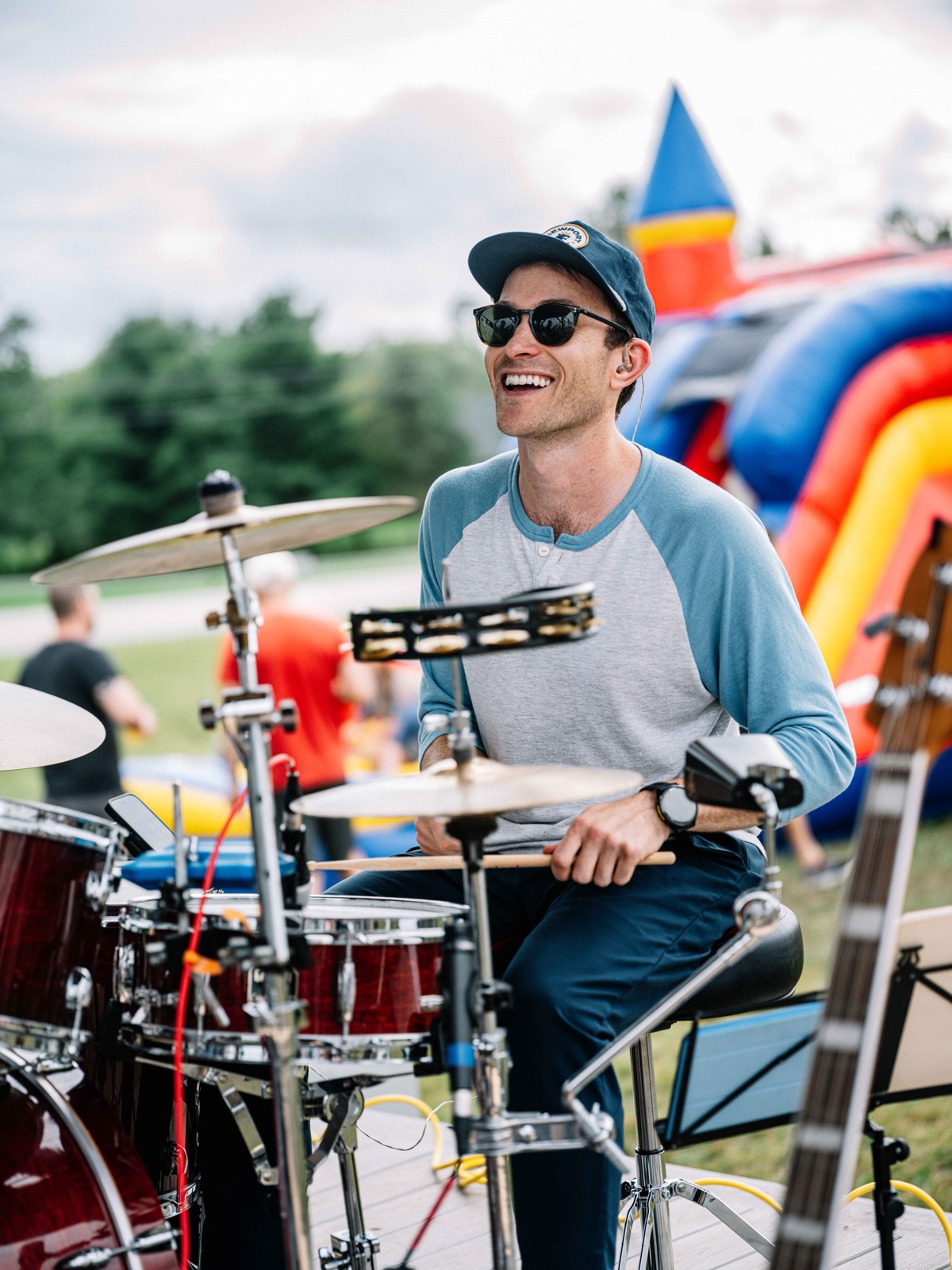 Bad Karl's drummer at an outdoor show